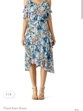 Parker Floral Midi Dress in White, Blue and Coral